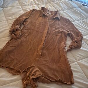 Olia Caramel Long Sleeve Romper
